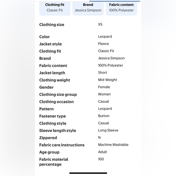 NWT XS Jessica Simpson Leopard Print Faux Fur Jacket - Picture 6 of 7